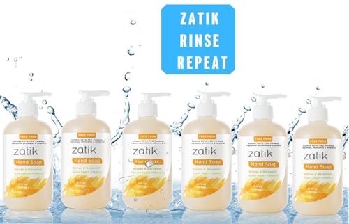 Zatik Naturals - Liquid Hand Soap with Orange & Bergamot, Moisturizing Handwash, 12 fl oz (Pack of 6)