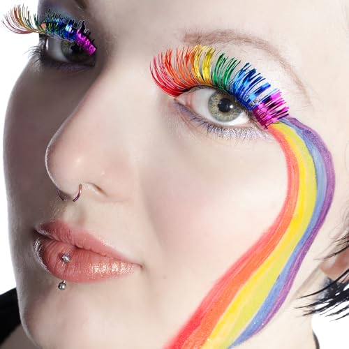 5 Pairs 3D Rainbow Eyelashes with Tinsel - Pride & Rave