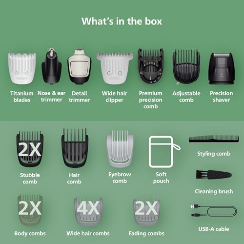 Norelco All-in-One 7000 23-in-1 Grooming Kit for Face Hair Body, Titanium Blades