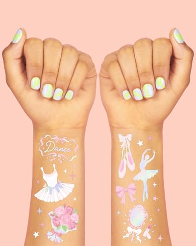 Ballerina Party Temporary Tattoos - 50 Iridescent Foil Designs
