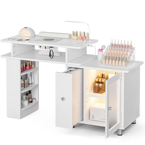 Paddie Manicure Table with LED Lamp, Dust Collector & Storage