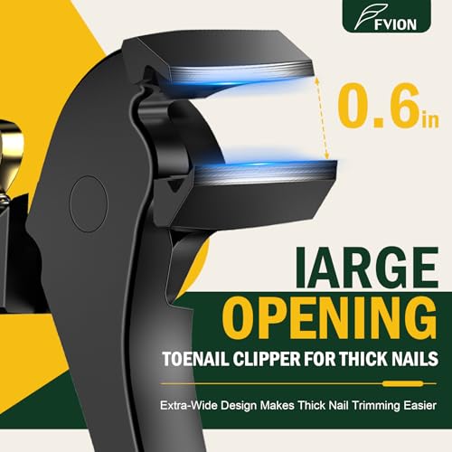 FVION Black Wide Jaw Toenail Clippers for Seniors - Heavy Duty Thick Nail Trimmer with Catcher & Lock