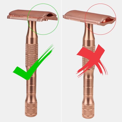 Rose Gold Safety Razor, Single Blade Razors for Women, Reusable Metal One Blade Razor Women, with 10 Stainless Steel Double Edge Blades, Eco-friendly, Smooth & Close Shave