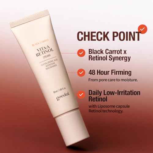 GOODAL Black Carrot Retinol Cream 1.69 fl.oz (50ml) ? Beginner Friendly Korean Skin Care Moisturizer with Retinol, Niacinamide, Pore minimizer ? 48H Lasting Hydration, Anti-Aging, Daily Cream