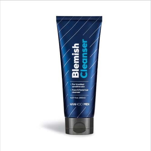 Hanhoo Men¡¯s Blemish Cleanser, 5.07 Fl. Oz., with Bamboo, Sea Salt, and Hyaluronic Acid, Daily Facial Cleanser, Clears Away Dirt and Oil, Pre-Shave Face Wash, For Acne-Prone Skin, Korean Skincare