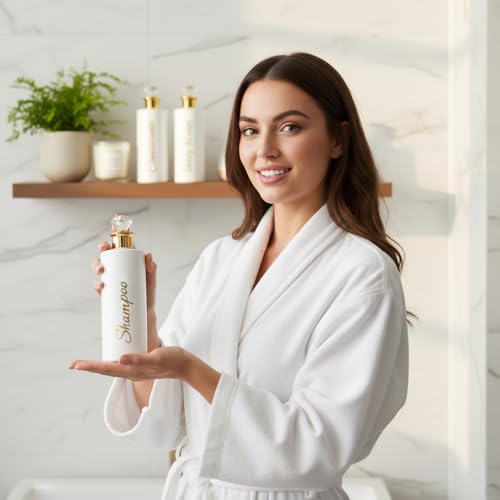 Shampoo and Conditioner Dispenser - Essentials Toiletry Bottles - Shower Refillable Shampoo and Body Wash Soap Pump Bottle ? 3X 16oz Containers - White Diamond Round