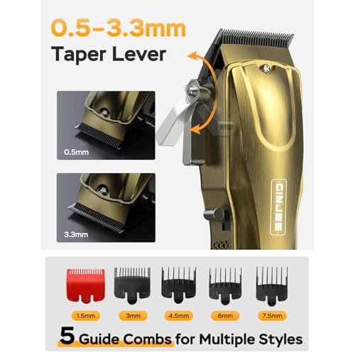 Hair Clippers for Men, Cordless & Corded Barber Clipper with 5Hrs Runtime, 7000RPM Rotary Motor & LED Display, Waterproof Professional Hair Cutting Kit for Men and Home Use (Gold)