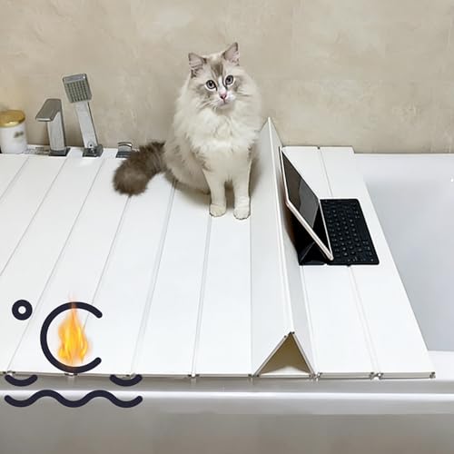 Foldable Bathtub Cover, Bath Tub Tray Waterproof, Folding Bath Covers Insulation Table Dust Board, PVC Shutter Bath Lid Plate Fits Most Tubs for Bathroom Shower (White, 59¡¿27.6¡¿0.3in)