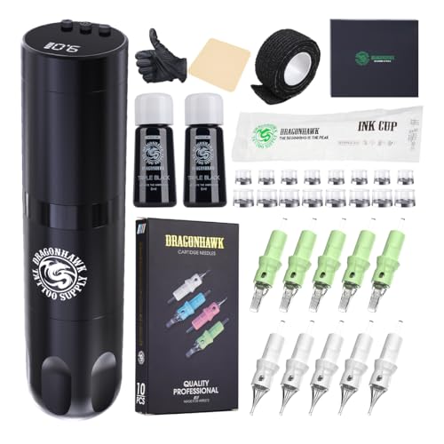 Dragonhawk X3 Tattoo Kit Wireless Beginner Complete Tattoo Gun Machine Kit Lining Shading Practice Skin