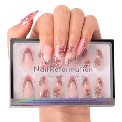 Rosé Blossom Press On Nails - Pink Almond Cat Eye 30 Pcs
