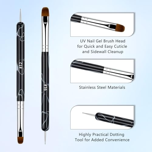 French Manicure Brush Set with Dotting Tools - 4 Sizes for Nail Art