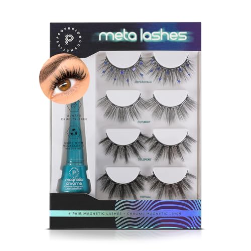 Profusion Cosmetics Metachrome 4 Pair Magnetic Eyelashes Set With Quick Dry Chrome Eyeliner, Raise Your Look With These Lightweight and Flexible Beauty Tools, Ultimate Glamour for All Day Wear