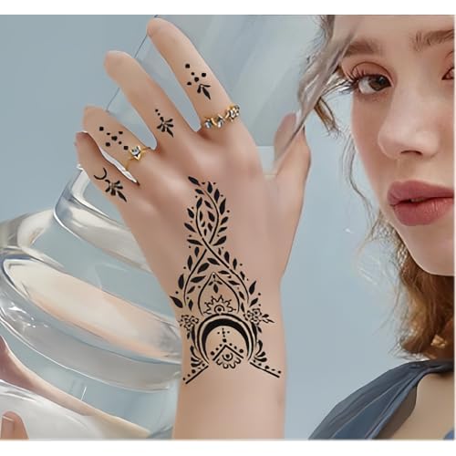 Temporary Tattoo Stencils, 10 Sheets Henna Tattoo Templates for Women Girls Indian Arabian Fake Tattoos DIY Body Art Stickers Reusable for Hand Arm Leg