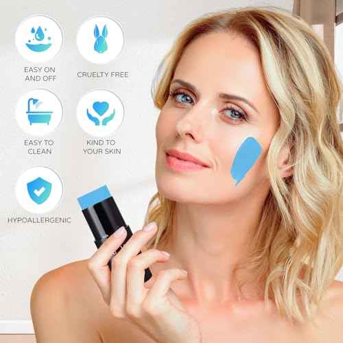 Go Ho Light Blue Face Body Paint Stick,Water Based Washable Pale Blue Face Paint Stick,Full-coverage Cream Blue Body Paint for Adults Children Halloween Cosplay SFX Ghost Bride Sally Makeup