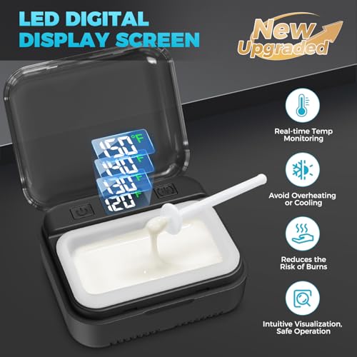 Nose Wax Kit Men,Nose Hair Waxing Kit with Adjustable LED Display,Ear Hair Removal Kit for Men Women 100 g Wax 70 Applicators,Constant Temp,USB Heated,Pocket-Size,Black