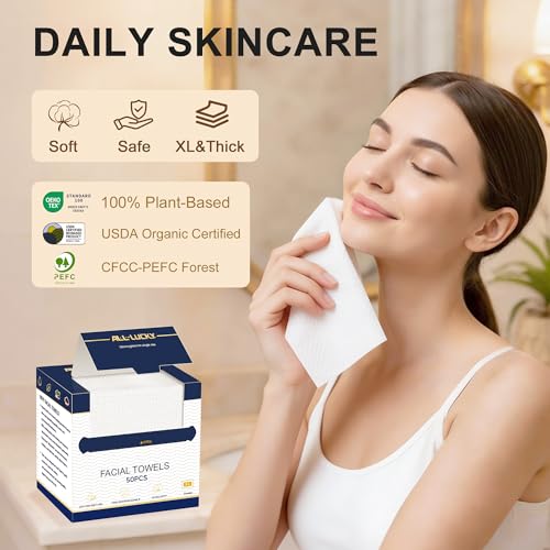 Disposable XL Face Towels 100 Count (2 Pack of 50) Biodegradable Wash Cloths