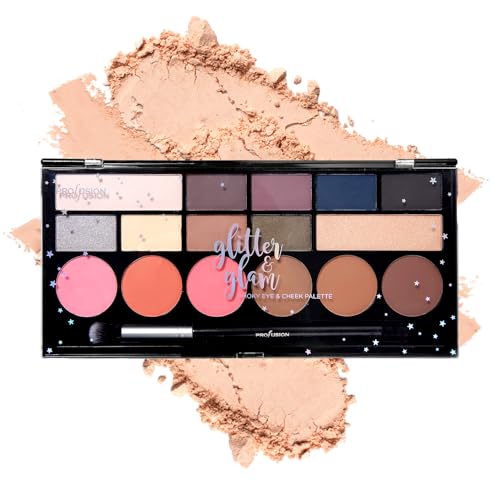 Profusion Glitter Glam Eye & Cheek Palette – 16 Shades + Brush