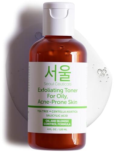 SeoulCeuticals Korean Toner for Oily Acne Prone Skin – Korean Skin Care Tea Tree Toner for Face – Facial Toner Centella Asiatica, Salicylic Acid. 4 FL OZ