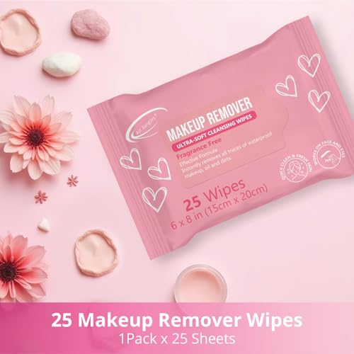 Air Jungles Makeup Remover Wipes 25 Count (Pack of 2), Alcohol-Free & Fragrance-Free, Extra Large Facial Towelettes for Face & Eyes, Removes Waterproof Makeup, Infused with Vitamin E