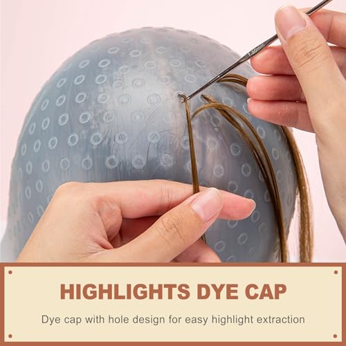Silicone Hair Highlighting Cap Set - 2 Pcs with Metal Hook