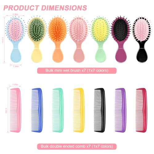HOFASON 14 Pieces Bulk Mini Wet Hair Brush & Mini Combs Set for Kids Girls Women, Bridesmaid Gifts, Spa Party Supplies, Summer Stuff, 7 Travel Small Brush for Hair 7 Fine Wide Hair Combs for Boy Men