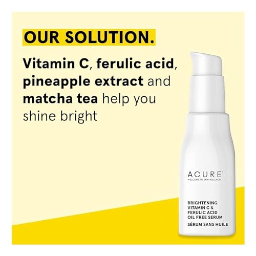 ACURE Face Brightening Vitamin C & Ferulic Acid Serum - Day & Night Oil Free Glowing Facial Serum - Vitamin C, Ferulic Acid & Pineapple Extract For Natural Brighter Look - for All Skin Types 1 fl oz