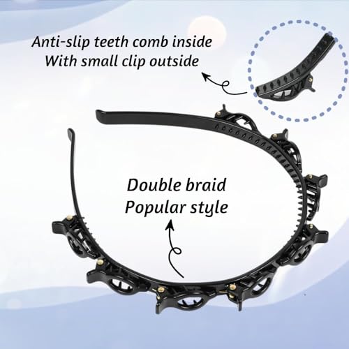 Braided Bangs Headband with Clips - 2 Pack for All Hair Types