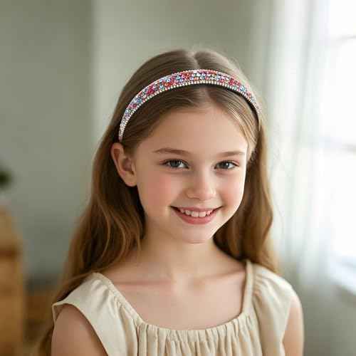Wecoe 4 Pack Rhinestone Headbands Women Fashion Glitter Sparkly Diamond Headbands Flower Girls Back to School Prom Hair Accessories Women Girls Birthday Gift (Silver, Pink, Light Blue, Mixed Color)