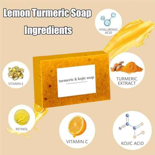 3PCS Lemon Turmeric Kojic Soap + 3 Bubble Nets | Organic Face & Body Bar | Cleansing & Exfoliating | All Skin Types