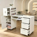 Pekdi White Nail Desk for Nail Tech with Power Outlets & Storage - Professional Manicure Table