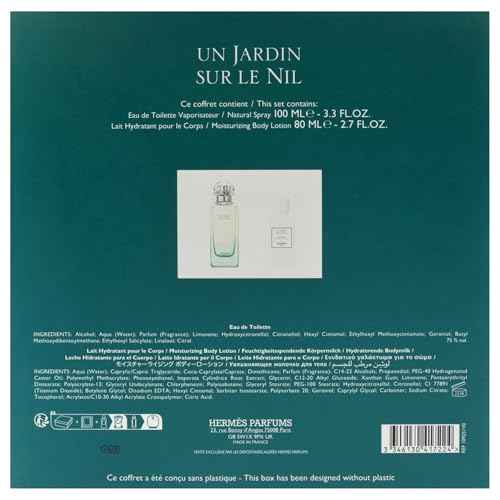 Hermes Un Jardin Sur Le Nil for Women - 2 Pc Gift Set 3.4oz EDT Spray, 2.7oz Body Lotion