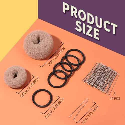 FANDAMEI Donut Bun Makers- 4PCS Extra Small 4 PCS Small Hair Bun Maker for Kids, Ballet Bun Donuts for Hair, with 5 Elastic Hair Ties and 40 Pins (Tan Brown)