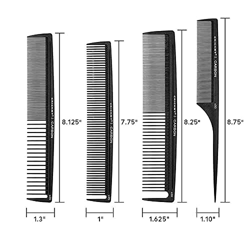 Cricket Professional Hair Stylist Carbon Comb Set ? Anti-Static, Heat-Resistant Carbon Fiber Combs with Seamless Teeth for Smooth Styling, Cutting, and Coloring ? 4-Piece Variety Pack