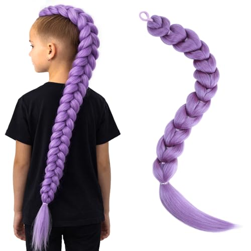 DRENVAC Light Purple 30in Braided Ponytail Extension for Cosplay & Halloween