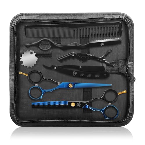 Ethyxe Black & Blue 9-Piece Professional Hair Cutting Shears Set with Thinning Scissors