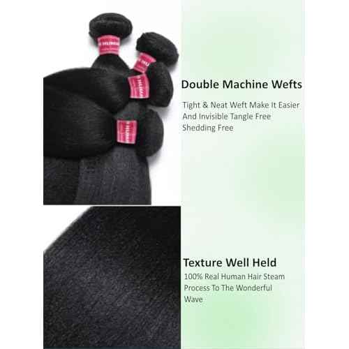 KLAIYI Yaki Straight Bundles Human Hair Weaves Unprocessed Real Virgin Hair Sew In Extensions One Bundle Of 20Inch, 12A Kinky Straight Double Wefts for Women Cllip In Light Yaki Natural Black Color