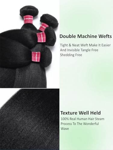 KLAIYI Yaki Straight Human Hair Bundles - 3pcs, 16-20 Inch
