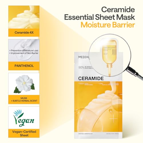 MEDIHEAL Ceramide Face Mask Sheet - 10 pcs Hydrating Vegan Mask