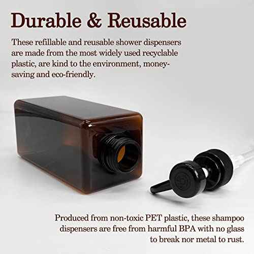 12 Pack Shampoo and Conditioner Dispenser Bottles, 8 Pack 22 Oz and 4 Pack 8 Oz Refillable Square Plastic Pump Bottles, Shower Soap Dispenser for Shampoo Conditioner Body Wash (Amber)