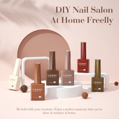 CANNI 9ML Gel Nail Polish Set - Chestnut Cake Nude Shades UV LED Soak Off, 6 Colors