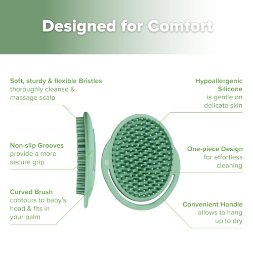 Haakaa Silicone Baby Shampoo Brush - Green, Cradle Cap & Hair Scrubber, Gentle & Hypoallergenic