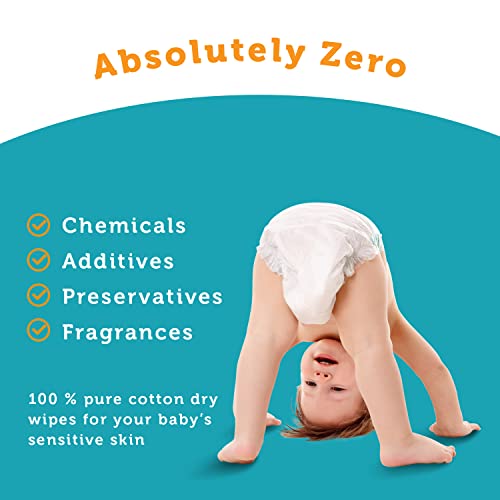 Whoopsie Wipes 100% Pure Cotton Dry Baby Wipes - Ultra Soft & Chemical-Free