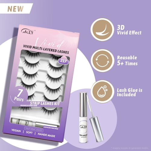 False Eyelashes 7 Pairs Kit with Lash Glue - Reusable Faux Mink Strips