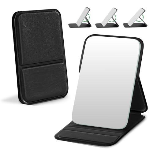 VFD Black Compact Folding Travel Makeup Mirror with Adjustable Stand