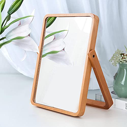 Vintage Wooden Table and Wall-Mounted Makeup Mirror - 8x11 inch