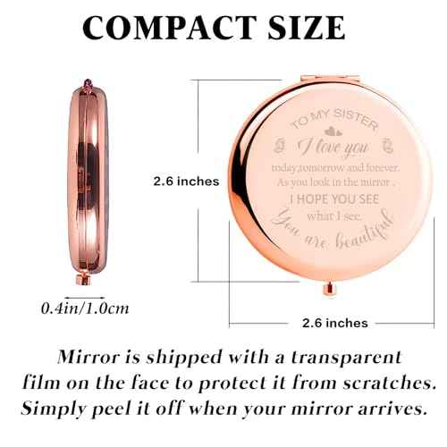 Sister Birthday Gifts Compact Mirror, Sisters Gifts from Sister, Birthday Gifts for Sister from Sister Brother Friend for Her