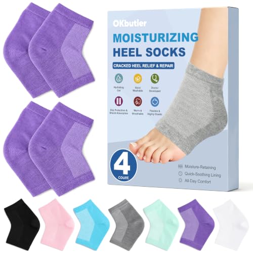 Moisturizing Heel Socks - 2 Pairs Toeless Gel Socks for Cracked Heels