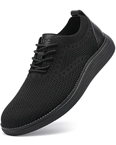 VILOCY Men's Dress Sneakers Oxfords Casual Business Shoes Lace Up Lightweight Walking Knit Mesh Fashion Sneakers Black,EU46