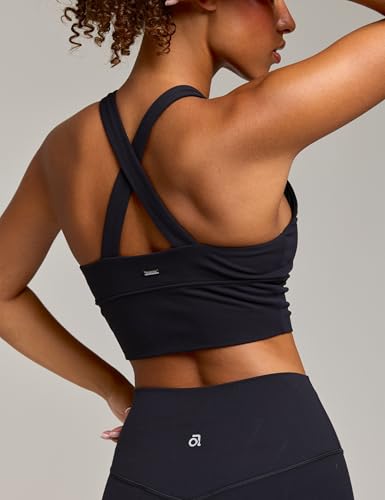 Awwena Women's Serene Scrunch Longline Yoga Sports Bra V-Neck Padded Wide-Strap Crop Top