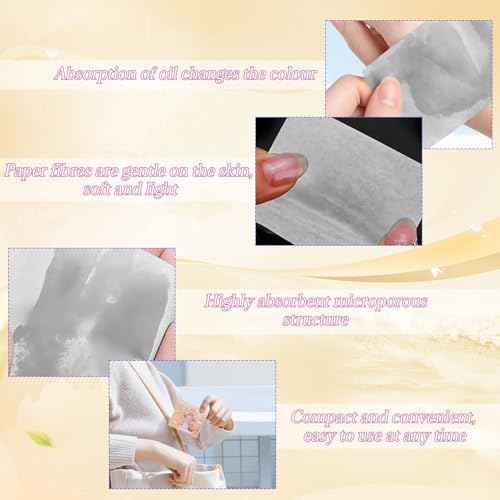 BOROLA 3-in-1 Oil Blotting Paper Set for Face 100 Sheets Oil Absorbing Sheet with Portable Mirror & Adhesive Makeup Puff, Blotting Paper for Oily Skin, Design for Men & Women(Yellow)